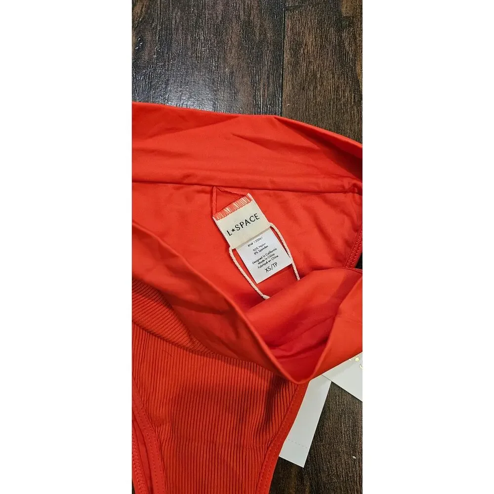 L*Space Bikini Bottom High Cut Ribbed Size XS Orange NEW